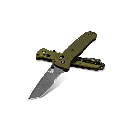 BENCHMADE Bailout AXIS 3.38" Folding Knife - Gray Tanto Combo Blade / Woodland Green Handle for sale at KYGUNCO.
