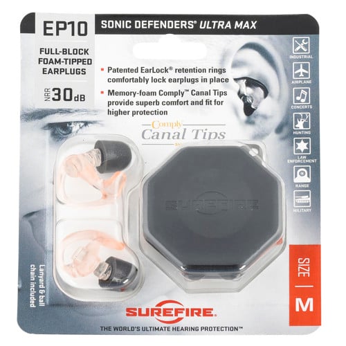 SUREFIRE Comply Foam Tipped Full Block Earplug Med 1Pr Clr for sale at KYGUNCO.