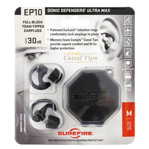 SUREFIRE Comply Foam Tipped Full Block Earplugs Med 1Pr Bla for sale at KYGUNCO.