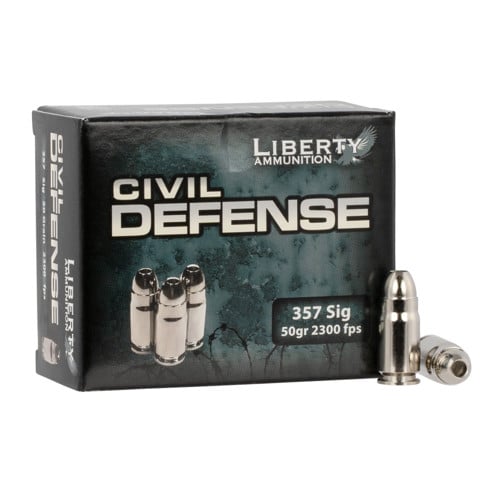 LIBERTY AMMUNITION Civil Defense 357 SIG 50gr Defense Hollow Point AMmunition | 20 Rounds for sale at KYGUNCO.