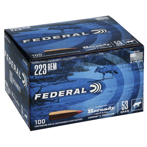 FEDERAL AMMO Varmint 223 Rem 53gr Hornady V-Max Ammunition | 100 Rounds for sale at KYGUNCO.