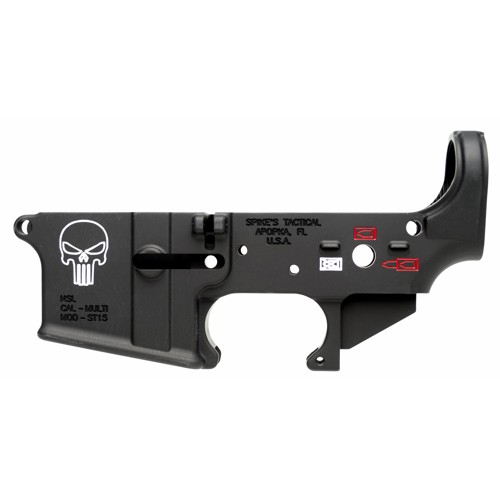 SPIKES TACTICAL Punisher Color Filled Multi-Caliber AR15 Stripped Lower Receiver - Black for sale at KYGUNCO.