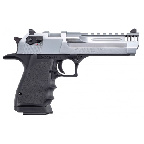MAGNUM RESEARCH Mark XIX L5 Desert Eagle 50 AE 5" 7rd Pistol | Chrome + Hogue Black Rubber Grips for sale at KYGUNCO.