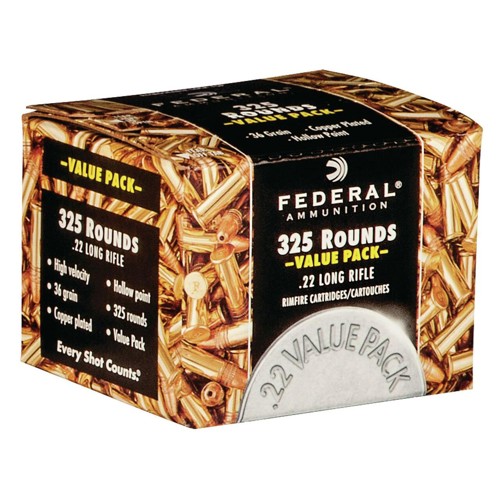 FEDERAL AMMO Value Pack 22LR 36gr Copper Plated Hollow Point Ammunition | 325 Rounds for sale at KYGUNCO.