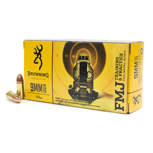 BROWNING Training & Practice 9mm 115gr Full Metal Jacket Ammunition | 50 Rounds for sale at KYGUNCO.
