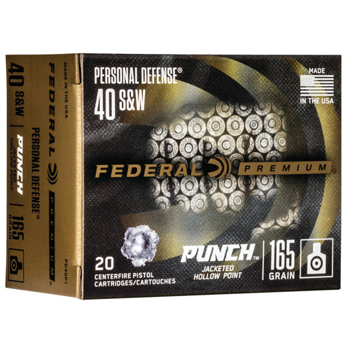 FEDERAL AMMO Personal Defense 40 S&W 165Gr Punch Jacketed Hollow Point Brass Ammunition | 20 Rounds