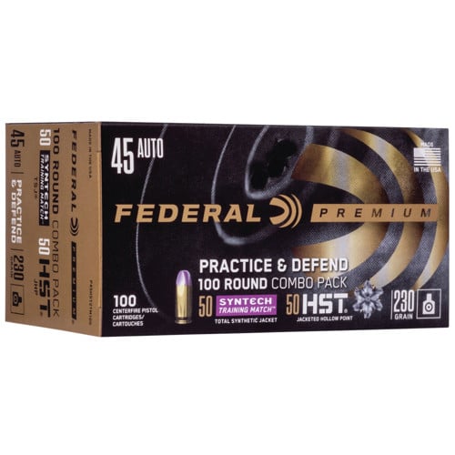 FEDERAL AMMO 45 Auto 230Gr Practice & Defend HST Premium -100rd for sale at KYGUNCO.