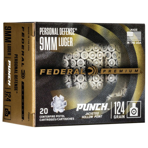 FEDERAL AMMO PUNCH Personal Defense 9mm 124gr JHP Ammunition | 20 Rounds