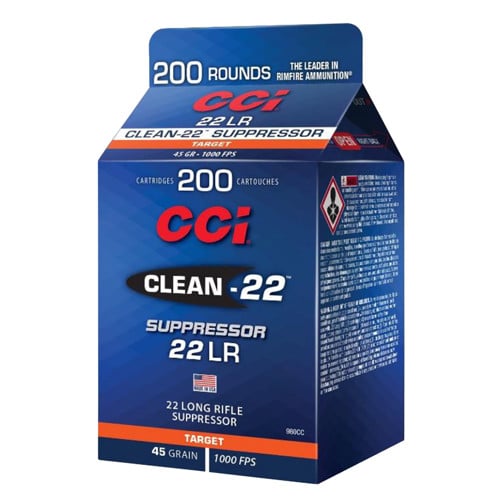 CCI 22 LR Suppressor Clean-22 Blk 45Gr LRN 200rd