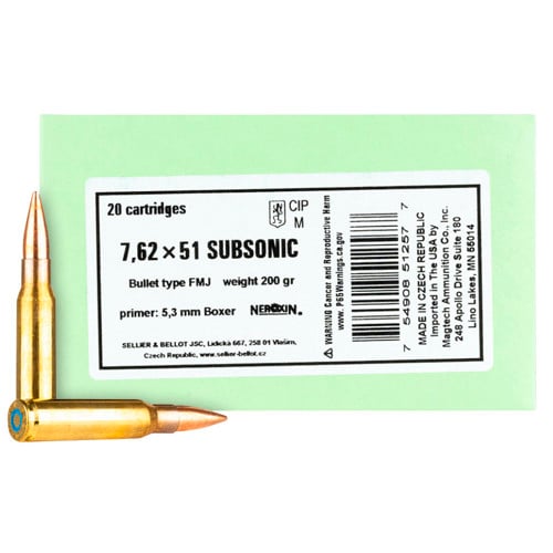 SELLIER BELLOT 308 Win Subsonic  200 FMJ 20rd for sale at KYGUNCO.