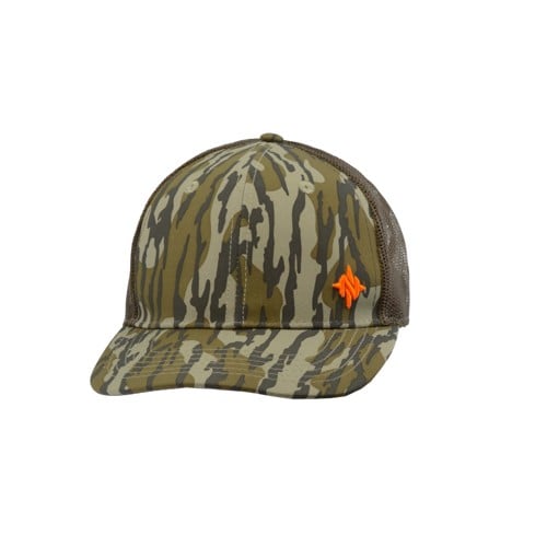 NOMAD CLOTHING Mark Flatbill Trucker Hat MO Bottomland Blaze Logo for sale at KYGUNCO.