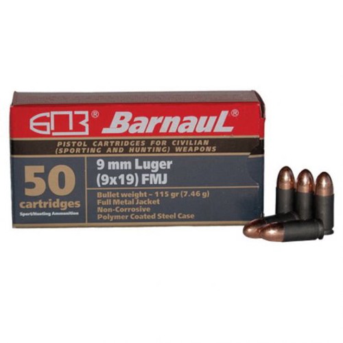 BARNAUL AMMO 9mm Luger FMJ 115Gr Steel 50rd for sale at KYGUNCO.