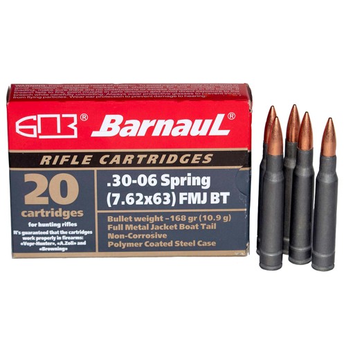 BARNAUL AMMO 30-06 168Gr FMJ Brass Coated Steel Case 20rd for sale at KYGUNCO.