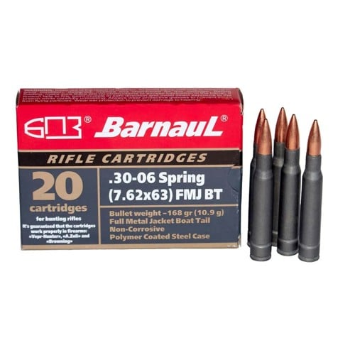 BARNAUL AMMO 30-06 168Gr FMJBT Polycoated Steel Case 20rd for sale at KYGUNCO.