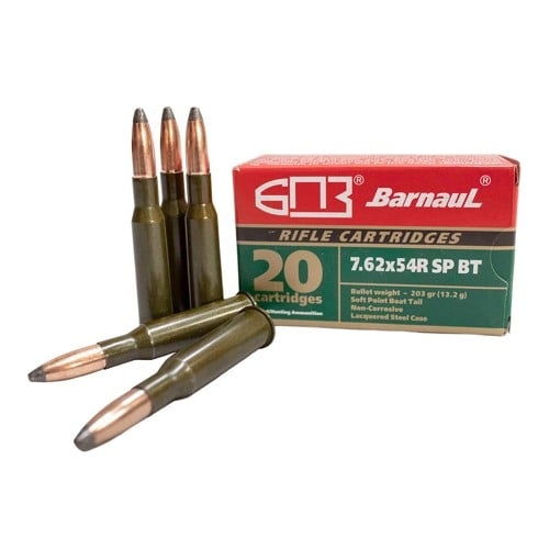 BARNAUL AMMO 7.62x54R 203Gr SPBT Lacquered Steel Case 20rd for sale at KYGUNCO.