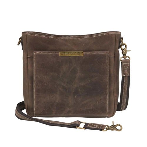 GUN TOTE'N MAMAS Buffalo Leather Slim Crossbody Bag, RFID - Brown for sale at KYGUNCO.