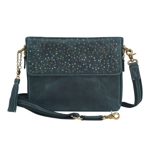 GUN TOTE'N MAMAS Buffalo Leather Clutch, RFID -Blue for sale at KYGUNCO.