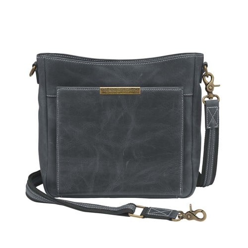 GUN TOTE'N MAMAS Buffalo Leather Slim Crossbody Bag, RFID - Grey for sale at KYGUNCO.