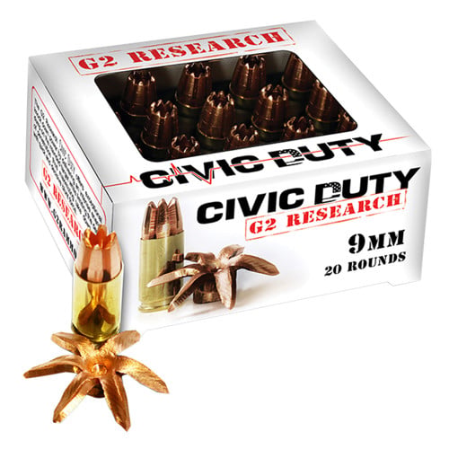G2 RESEARCH Civic Duty 9mm Luger 100 gr Copper Expansion Projectile Ammunition | 20 Rounds for sale at KYGUNCO.