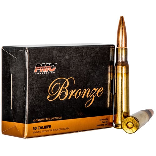 PMC Bronze 50 BMG 660gr FMJ Boat Tail Ammunition | 10 Rounds for sale at KYGUNCO.
