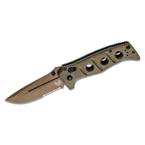 BENCHMADE Adamas Folding Knife 3.78" Combo Drop Point Blade w/ OD Green G10 Handles & Nylon Sheath for sale at KYGUNCO.