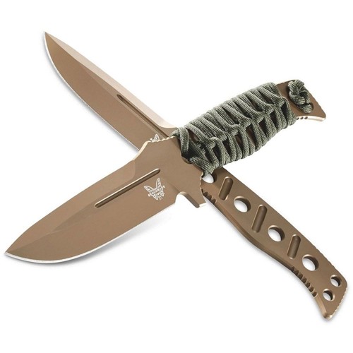 BENCHMADE Adamas Fixed Blade Knife 4.2" FDE Drop Point Blade w/ Skeletonized Handles + Sheath for sale at KYGUNCO.