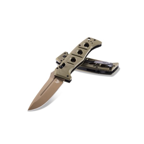 BENCHMADE AUTO Adamas Folding Knife 3.78" FDE Drop Point Blade w/ ODG G10 Handles + Nylon Sheath for sale at KYGUNCO.