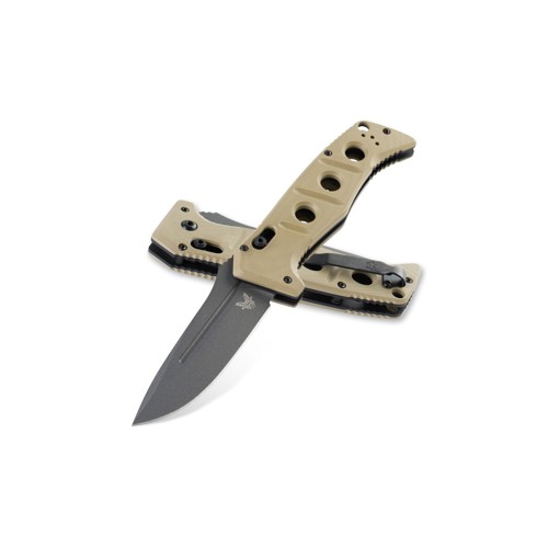 BENCHMADE Shane Sibert AUTO Adamas Folding Knife 3.75" Drop Point Blade w/ Desert Tan G10 Handles for sale at KYGUNCO.