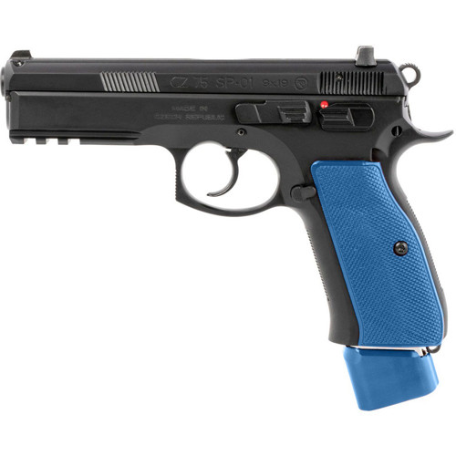 CZ-USA 75 SP-01 Competition 9mm 4.6" 21rd w/ Night Sights - Black & Blue Grips for sale at KYGUNCO.