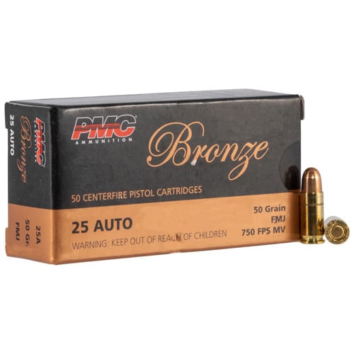 PMC Bronze 25 ACP 50gr FMJ Ammunition | 50 Rounds for sale at KYGUNCO.