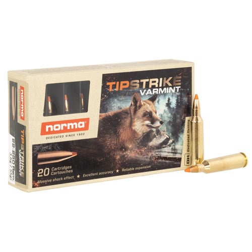 NORMA AMMO Dedicated Hunting Varmint 22-250 Rem 55 gr Polymer Tip Ammunition | 20 Rounds for sale at KYGUNCO.