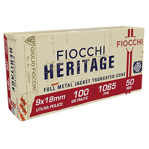 FIOCCHI Heritage 9x18mm Ultra 100 gr Full Metal Jacket Truncated Cone Ammunition | 50 Rounds for sale at KYGUNCO.