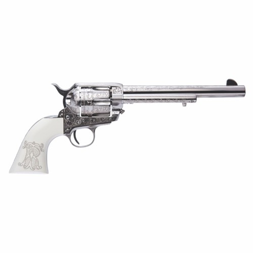 CIMARRON FRONTIER 45 LC 7.5" 6rd Revolver - Engraved Nickel / Teddy Roosevelt for sale at KYGUNCO.