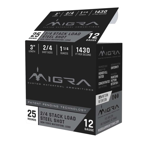 MIGRA AMMO 12Ga 3" 2/4 Steel Shot Stacked Load - 25rd for sale at KYGUNCO.