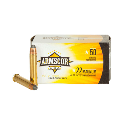 ARMSCOR 22 WMR 40gr Jacketed Hollow Point Ammunition | 50 Rounds for sale at KYGUNCO.