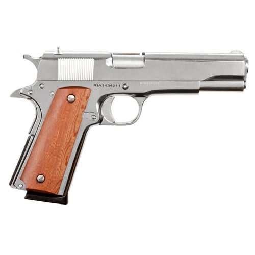 ROCK ISLAND M1911-A1 GI 45 ACP 5" 8rd Pistol - Polished Nickel | Wood for sale at KYGUNCO.