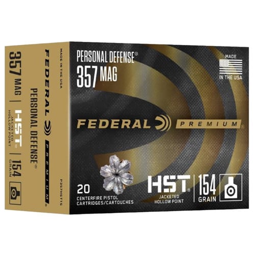 FEDERAL AMMO Personal Defense 357 Mag 154Gr HST Jacketed Hollow Point Brass Ammunition | 20 Round for sale at KYGUNCO.