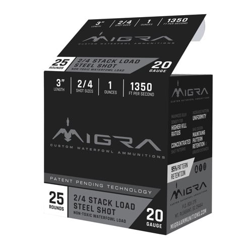 MIGRA AMMO 20Ga 3" Steel Shot -Staxd Load 2-4 Shot for sale at KYGUNCO.
