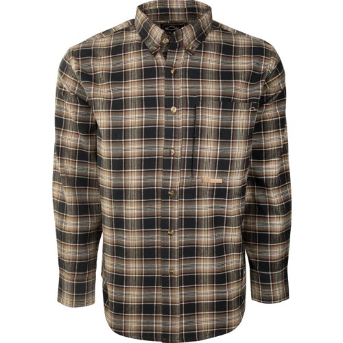 DRAKE Autumn Brushed Twill Shirt Navy Tan Plaid Plus for sale at KYGUNCO.