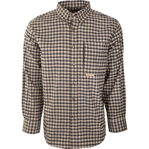 DRAKE Autumn Brushed Twill Shirt Navy Cream Plaid for sale at KYGUNCO.