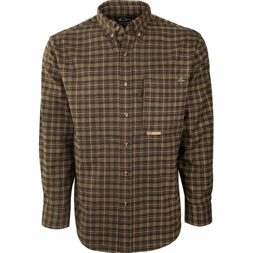 DRAKE Autumn Brushed Twill Shirt Hunter Tan Plaid for sale at KYGUNCO.