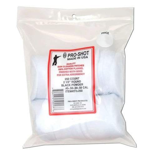 PRO-SHOT .45-.58 Caliber Cotton Cleaning Patches 2.5" - 250 Count for sale at KYGUNCO.