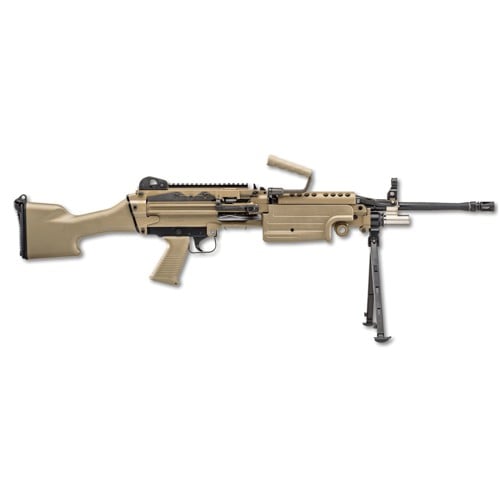 FN AMERICA M249S Standard 5.56 NATO 18.5" 30rd / 200rd Semi-Auto Rifle w/ Bipod | FDE for sale at KYGUNCO.