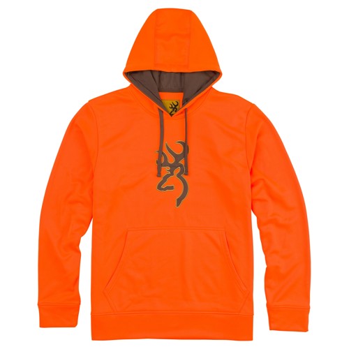 BROWNING Tech Hooded Sweatshirt w/ Buckmark Logo - Blaze Orange Polyester Fleece for sale at KYGUNCO.