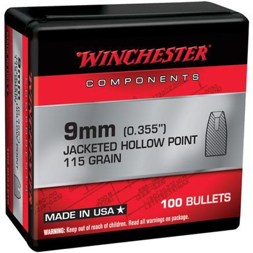 WINCHESTER Reloading Bullets 9mm .355" 115gr Jacketed Hollow Point Handgun Bullets | 100 Count for sale at KYGUNCO.