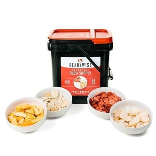 READY WISE 120 Serving Freeze Dried Fruit Bucket (Banana, Blueberry, Strawberry, Apples) for sale at KYGUNCO.