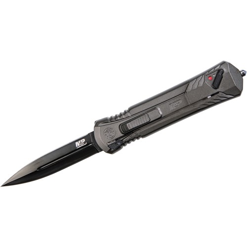 SMITH & WESSON OTF Knife 3.5" Double Edge Dagger Blade - Grey Aluminum Handles for sale at KYGUNCO.
