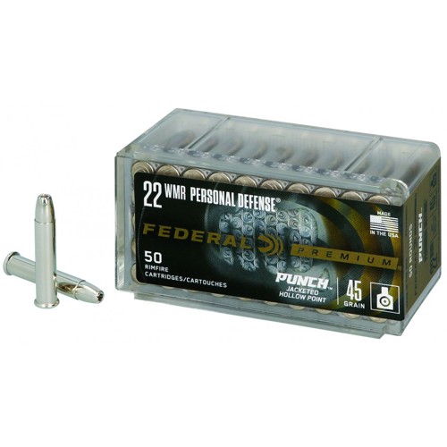 FEDERAL AMMO Premium 22 WMR 45gr PUNCH Jacketed Hollow Point Ammunition | 50 Rounds
