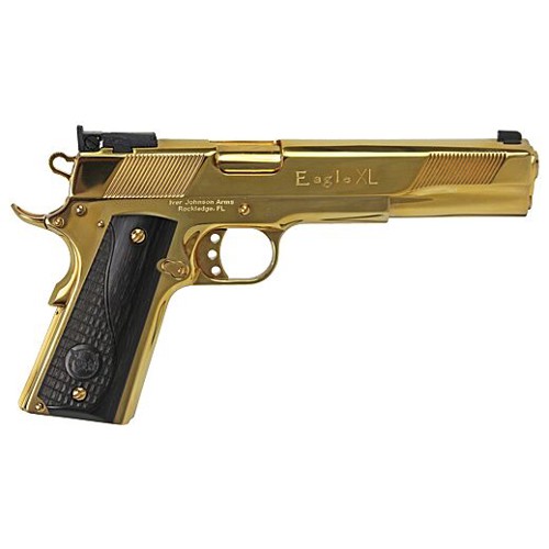 IVER JOHNSON Eagle XL 1911 10mm 6" 8rd Pistol - 24K Gold Plate | Black Dymondwood Grips for sale at KYGUNCO.