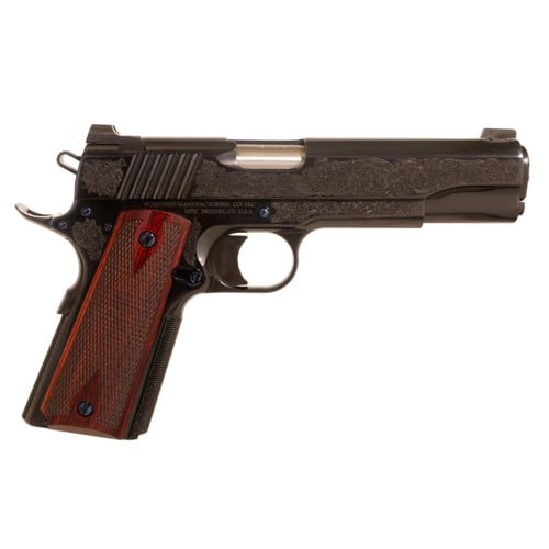 STANDARD MFG 1911 45 ACP 5" 7rd Pistol - Engraved Blue / Wood Grips for sale at KYGUNCO.